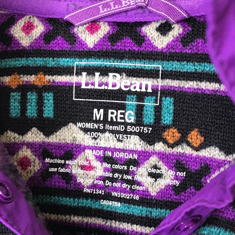 L.L.Bean Women's Medium Purple Aztec T Snap Pockets Pullover Sweater Fleece - Picture 5 of 6